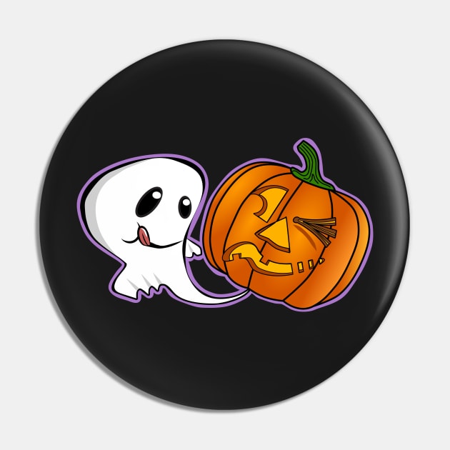 Funny Pumpkin Farting Kawaii Halloween Ghost Pin by Redmanrooster