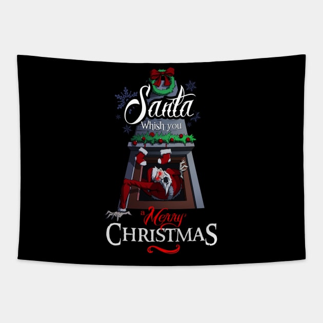 Creepy Santa Claus Through the Chimney on Christmas Eve Tapestry by Canache Shop