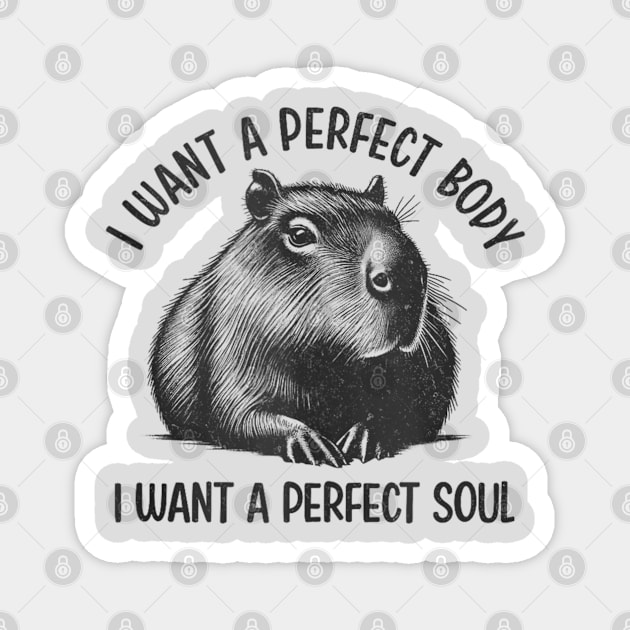 Capybara i want a perfect body i want a perfect soul Shirt, Funny Capybara Meme Magnet by Palette Harbor