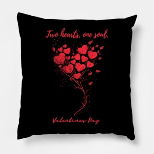 Two hearts, one soul. A Valentines Day Celebration Quote With Heart-Shaped Baloon Pillow