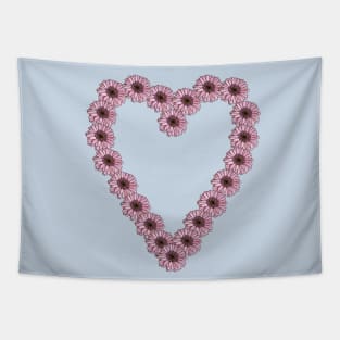 Line Drawing Pink Daisy Gerbera Valentines Day Heart Tapestry