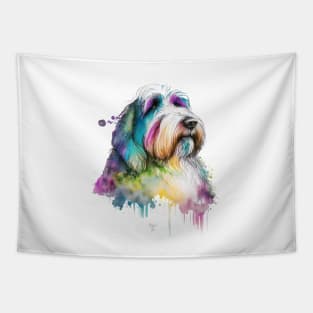 Bearded Collie Dog In Watercolor & Pen Tapestry