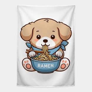 Baby Puppy Eating Ramen Tapestry