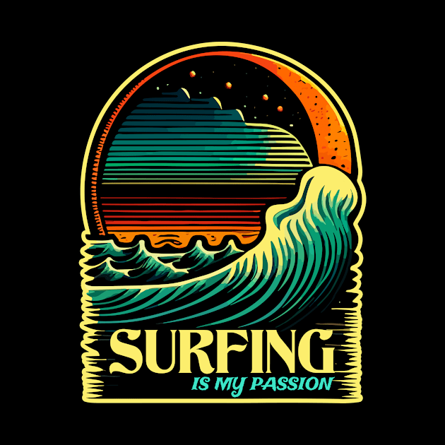 Surfing Is My Passion - Ocean Waves And Setting Sun by funfun