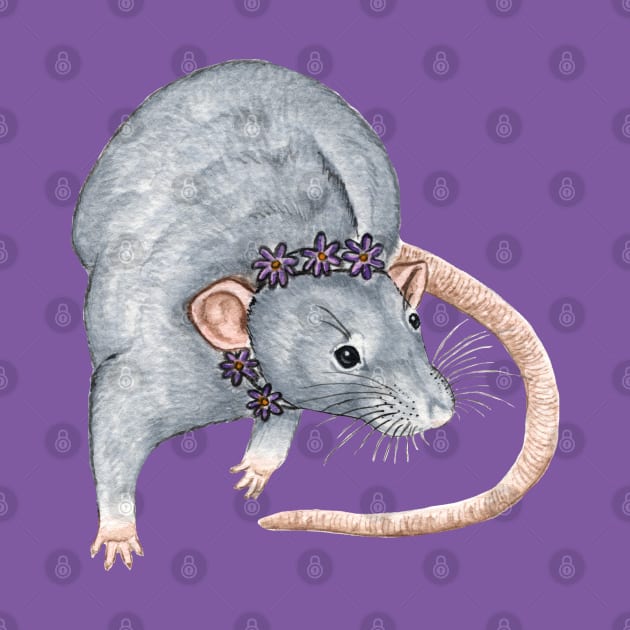 Grey Rat with Flower Headband by WolfySilver