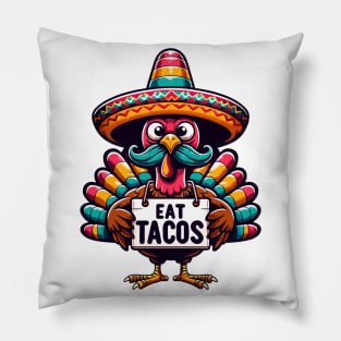 Quirky Mexican Thanksgiving Turkey - Eat Tacos Pillow