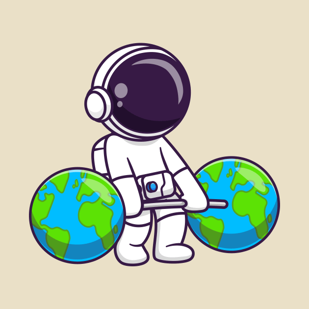 Cute Astronaut Lifting Earth Barbell Cartoon by Catalyst Labs