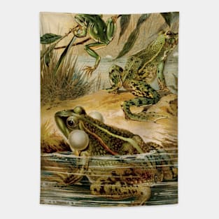 Cottagecore Aesthetic Green Frogs Tapestry