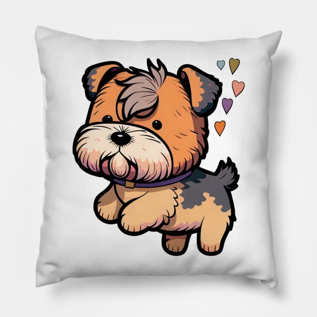 Cute Kawaii Airedale Terrier Puppy Pillow by designs4days