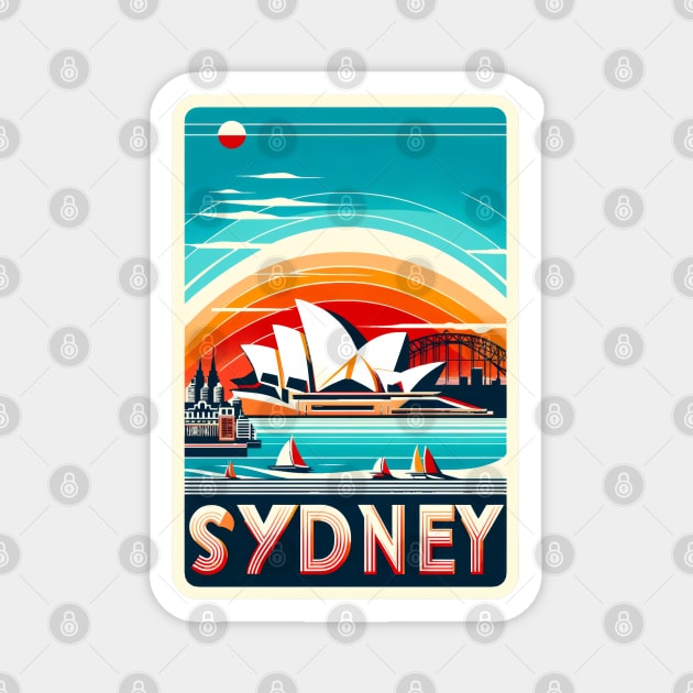 Sydney Australia Vintage Retro Travel Sticker Magnet by POD24