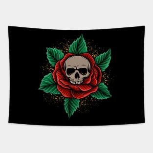 Skull Head And Roses Tapestry