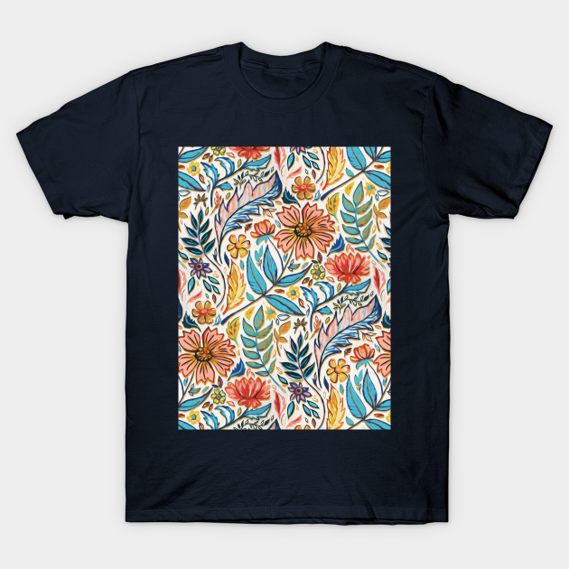 Vivid Colorful Art Nouveau Floral - Floral - T-Shirt