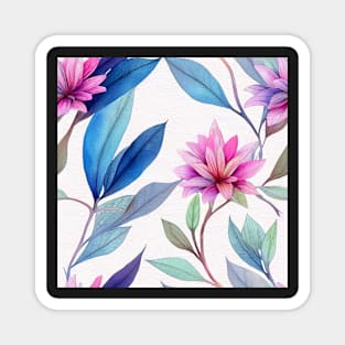 Blue watercolor leaves pattern Magnet