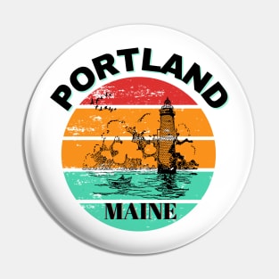 Portland Maine Lighthouse Retro Vintage Sunset Pin