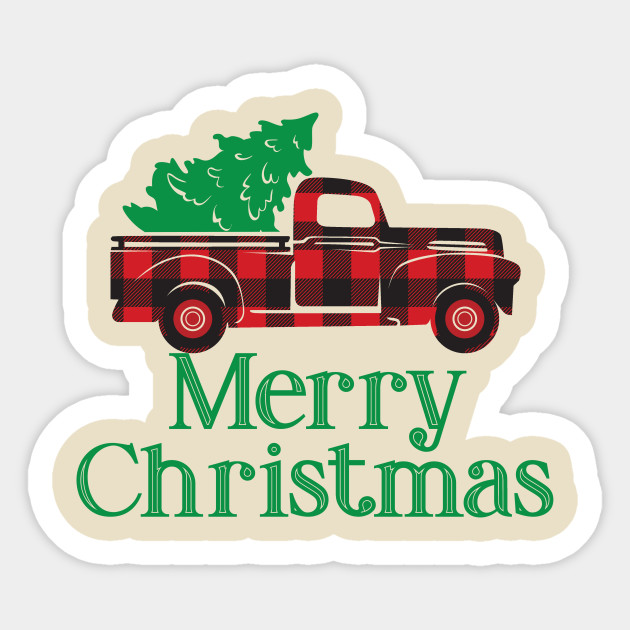 Merry Christmas Buffalo Plaid Vintage Christmas Truck Tree Merry