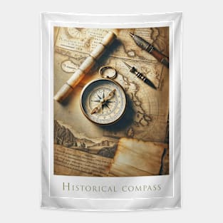 Vintage Explorer's Compass and maps Tapestry