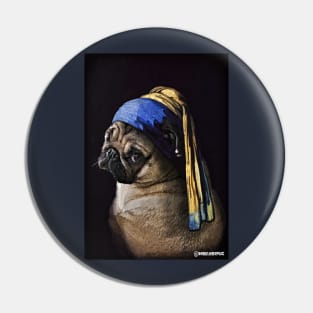 Pug with a Pearl Earring Pin