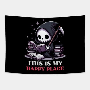 This Is My Happy Place - Cute Reaper Reading A Book Tapestry