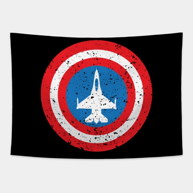 F-16 Fighting Falcon Shield Tapestry by Mandra