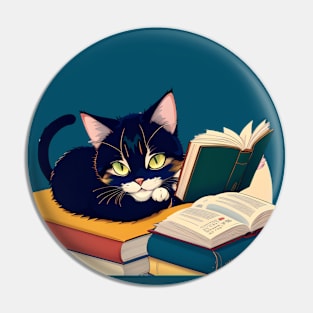 Funny Cute Kawaii Anime Book Reading Bookworm Cat Pin