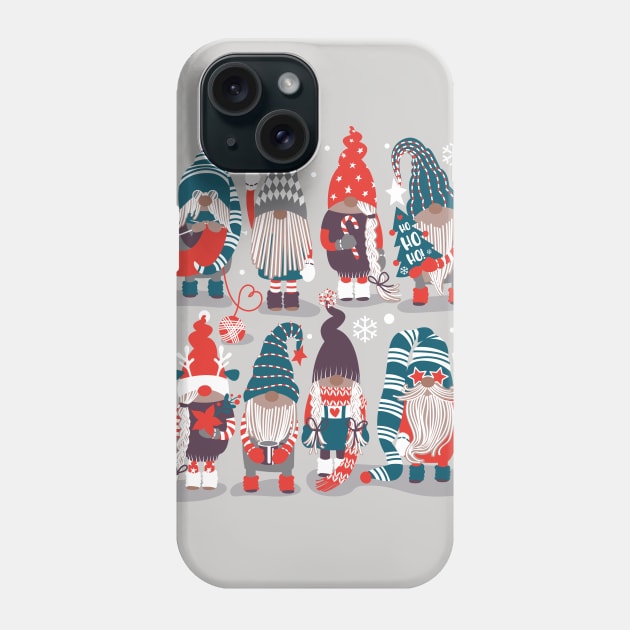 Let it gnome // spot // grey background little Santa's helpers preparing for Christmas neon red green purple beet dressed gnomes Phone Case by SelmaCardoso