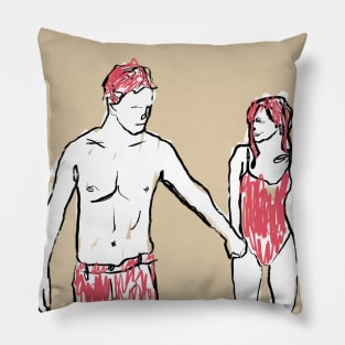 A Couple Walking On The Beach Pillow