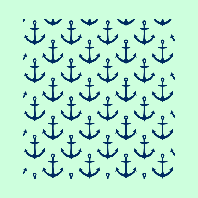 Dark Navy Midnight Blue anchors nautical theme on pastel green pattern by galaxieartshop