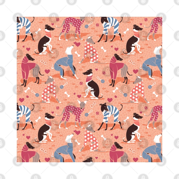 Greyhounds dogwalk // pattern // coral background by SelmaCardoso