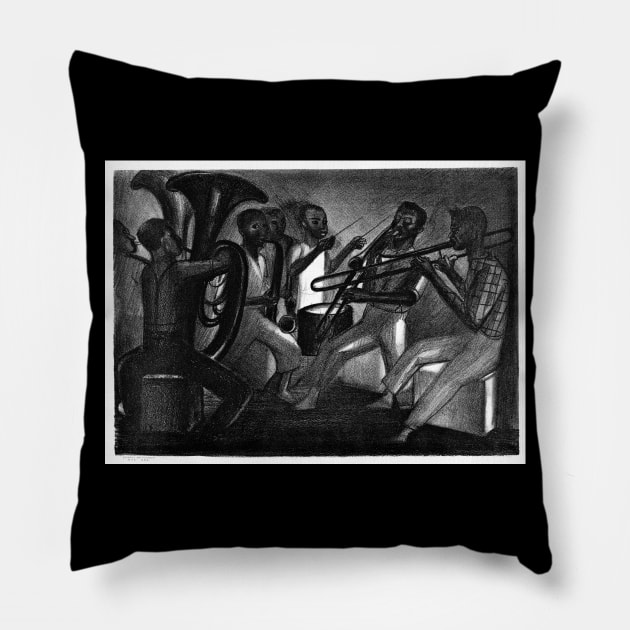 Rhythm Band, Musicians Playing Jazz 1935-1943 by Elizabeth Olds Pillow by rocketshipretro