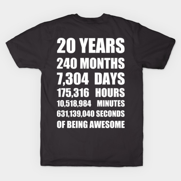 20th Birthday Or 20 Year Wedding Anniversary Gift Birthday Gift Ideas T Shirt Teepublic