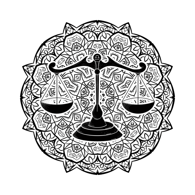 Libra Mandala Zodiac in Black and White by Serbyk