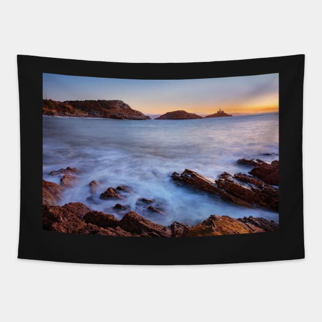 Mumbles Lighthouse, Bracelet Bay, Swansea Tapestry by dasantillo