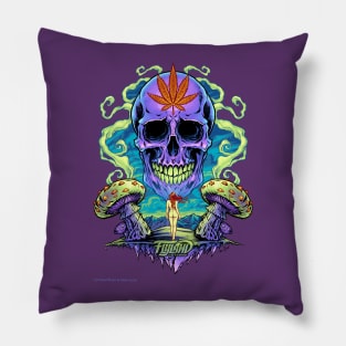 Purple Cannabis Skull with Mushrooms Pillow