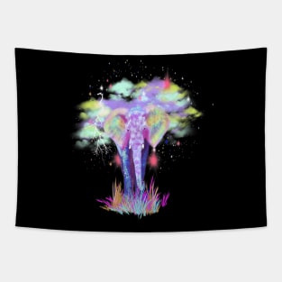 Colorful Galaxy Elephant Purple Tribal Tapestry