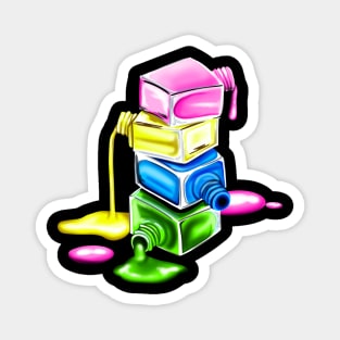 A vibrant composition of layered neon nail polish spills in pink, yellow, green, and blue Magnet