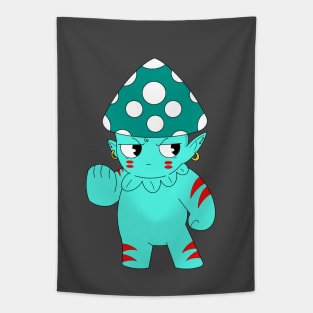 Cyan Mushroom Warrior Tapestry