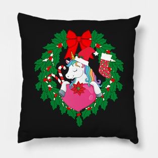 Unicorn Christmas Wreath Pillow