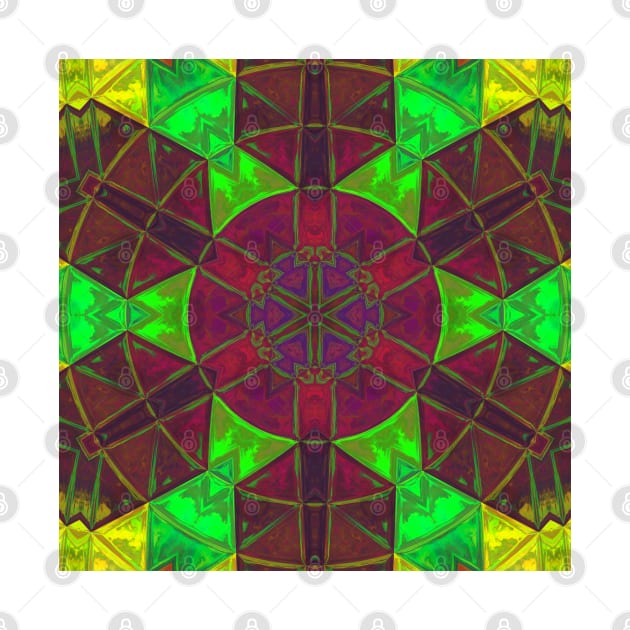 Mosaic Kaleidoscope Flower Green Yellow and Purple by WormholeOrbital