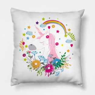 cute unicorn with pink hair Pillow