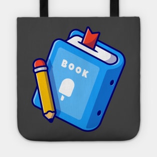 Book And Pencil Cartoon Illustration Tote