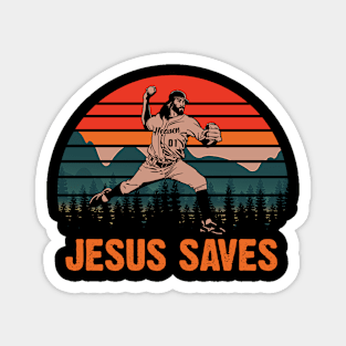 Jesus Saves Baseball pitcher vintage retro 80s Magnet