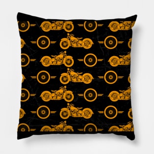 Vintage motorcycle and bike wheel vector set collage with Vibrant golden and black colors and worn out effect pattern Pillow