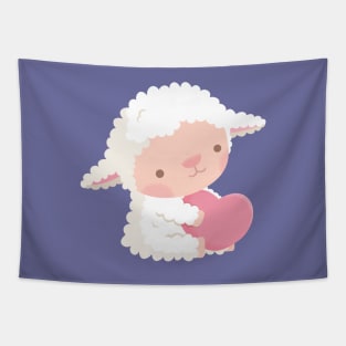 Cute Little Lamb Hugging Heart Tapestry