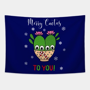 Merry Cactus To You - Cacti Couple In Christmas Candy Cane Bowl Tapestry
