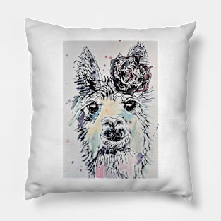 Cute Alpacca LLama Watercolor with a Rose in Her Hair Pillow