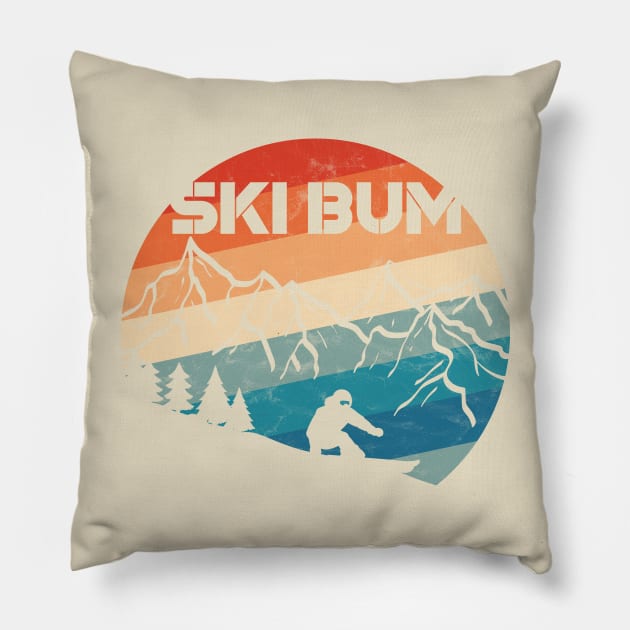 Retro Ski Bum Pillow by PixelSamuel