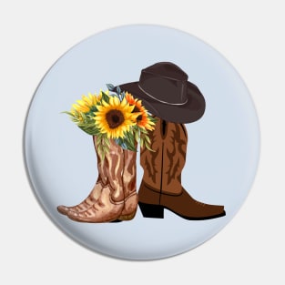 Rustic Sunflower Western Country Cowboy Cowgirl Boots Pin