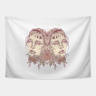 Duo - Surreal Gemini Floral Portrait Tapestry