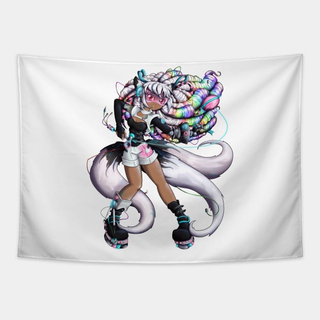 Cyber Kitsune Girl Tapestry by Thedustyphoenix