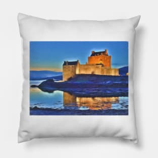 Eilean Donan Castle HDR , the Highlands , Scotland. Digital painting of iconic Scottish castle Pillow